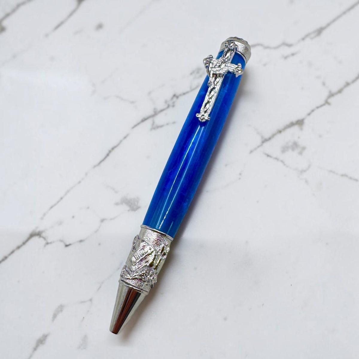 #163 Cross Style Christian Themed Blue Acrylic